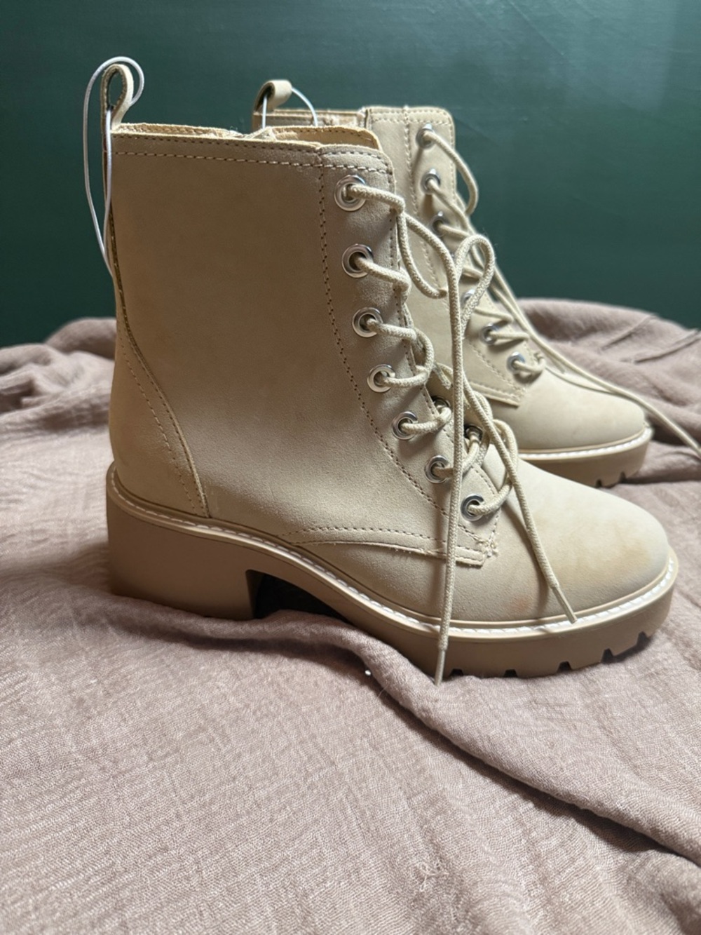 MIA Beige Lace-Up Platform Combat Boots